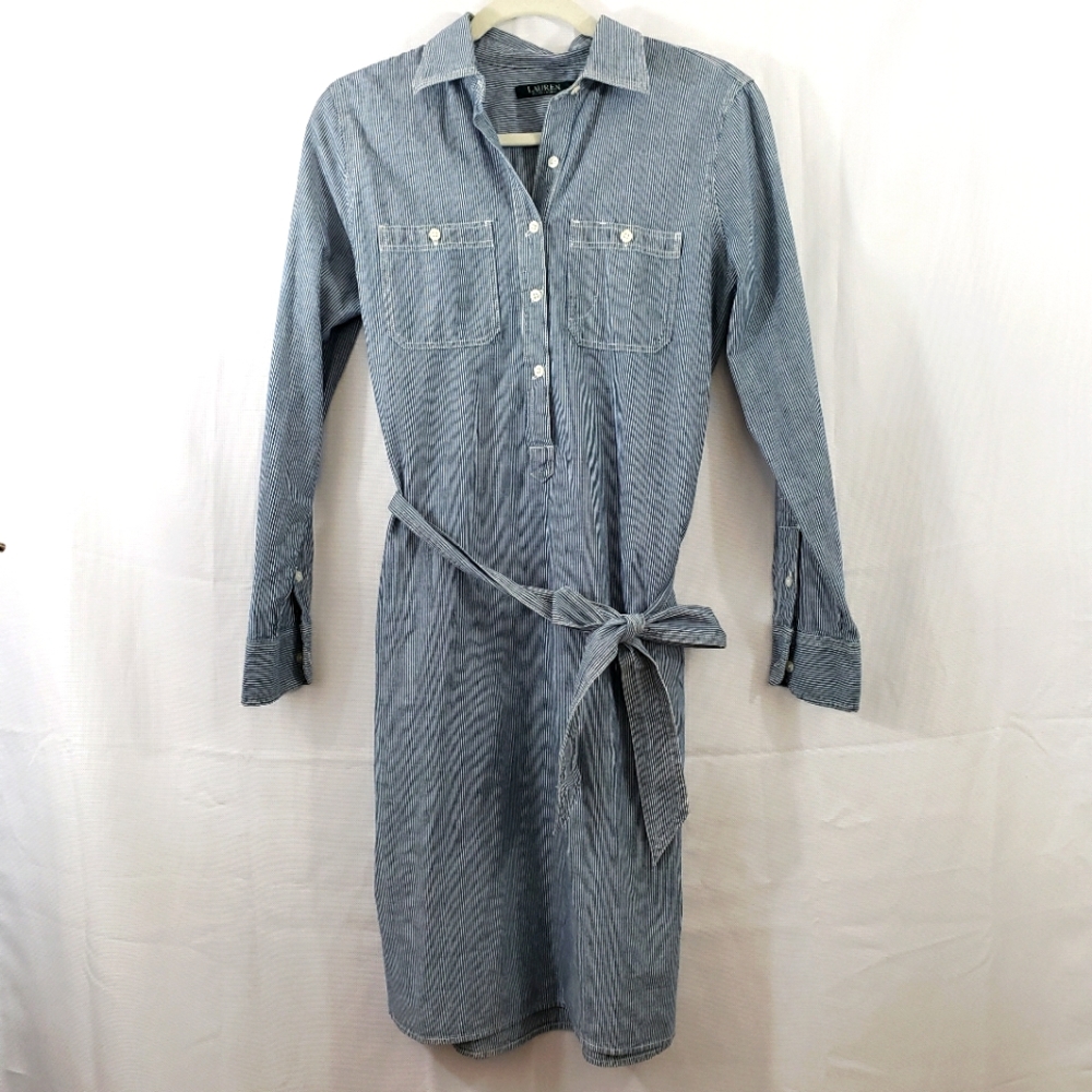 Lauren Ralph Lauren Blue Striped Shirt Midi Dress